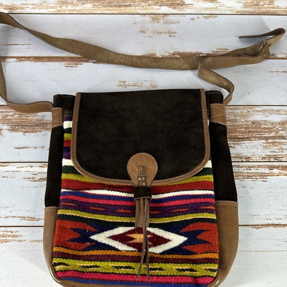 Malky Handbags - Vintage Malky Ecuador Wool Suede Shoulder Bag Handmade Woven Black Leather